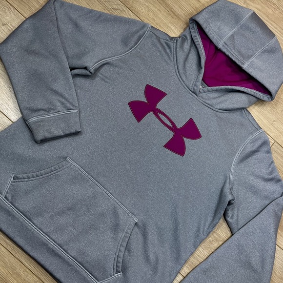 Under Armour‎ Youth Hoodie YXL Pullover Big Logo Activewear Gray Purple - Picture 1 of 16